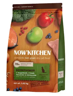 NOW' Kitchen сухой беззерновой корм для кошек старше 7 лет, со свежей индейкой, уткой и лососем